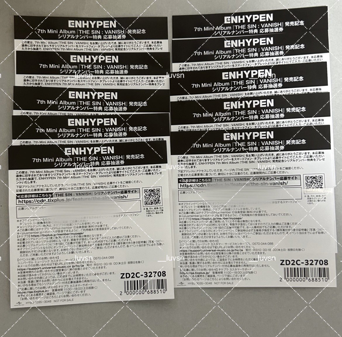 ENHYPEN THE SIN:VANISH シリアル 譲渡 買取

譲)シリアル 10枚
求)1700円/枚  

銀行振込or PayPay(マネーライト×）

トラブル防止の為1枚ずつのお取引も可能です！
お気軽にお声がけ下さい✨
#ENHYPEN  #ENHYPEN交換