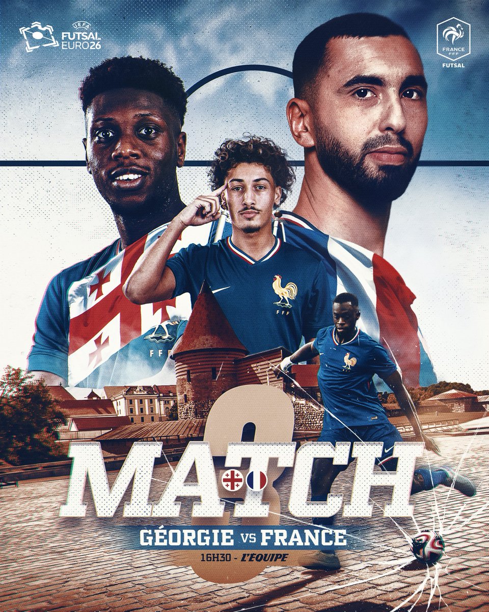 𝐔𝐧𝐞 𝐩𝐥𝐚𝐜𝐞 𝐞𝐧 𝐐𝐔𝐀𝐑𝐓 𝐝𝐞 𝐥’𝐄𝐔𝐑𝐎 𝐚̀ 𝐚𝐥𝐥𝐞𝐫 𝐜𝐡𝐞𝐫𝐜𝐡𝐞𝐫 👊

3e et dernier match de poule face à la Géorgie 🇬🇪 pour nos Bleus dans cet Euro Futsal ⚽️

RDV à 16h30 sur <a href="/lachainelequipe/">la chaine L'Équipe</a> 📺