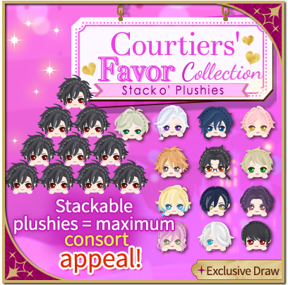 Dear Courtiers❤️

Courtiers' Favor Collection: Stack o' Plushies is here! ✨
Stack them high for maximum consort appeal 💖

#VoltageInc #CoD #CourtofDarkness #Otome