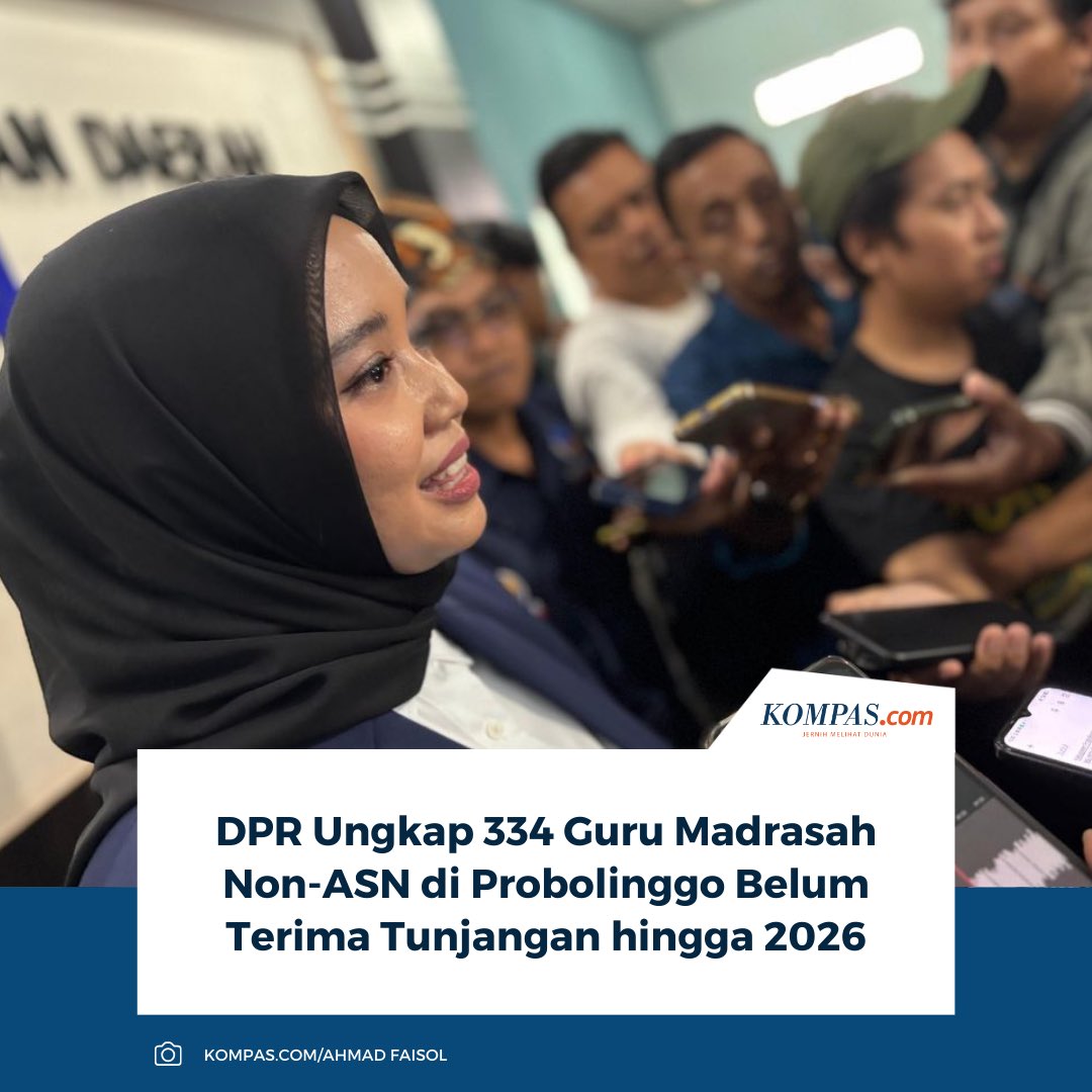 kompascom's tweet image. Ratusan guru madrasah non-ASN belum menerima tunjangan yang menjadi haknya. Di Probolinggo, 334 guru terkendala pemberkasan meski haknya telah diakui.

Baca selengkapnya: nasional.kompas.com/read/2026/01/2…

~RK #tunjangan #gurumadrasah #probolinggo