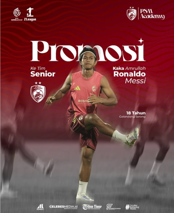 wunderkid_id's tweet photo. #PromotionTime
#PSMMakassar

Jelang paruh musim SuperLeague musim ini, PSM Makassar kembali promosikan 1 pemain dari Tim U-18 berstatus Juara EPA Liga 1 U-18 musim lalu ke Tim Utama yaitu Kaka Amrullah Ronaldo Messi.

Kaka (Kolaka/7-11-2007/DM-CM-AM/167 cm) adalah gelandang muda https://t.co/vTxHJSDJZq