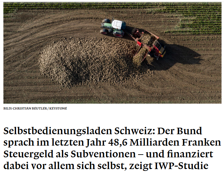 Selbstbedienung pur in Bern: Der Bund pumpt 48,6 Milliarden in sich selbst rein - SBB, Sozialkassen und ideologische Klimaprojekte first, Landwirtschaft last. Und uns erzählt man jahrelang, die Bauern würden den Staat leer saugen. Fehlanzeige!
Der Bund füttert seinen eigenen