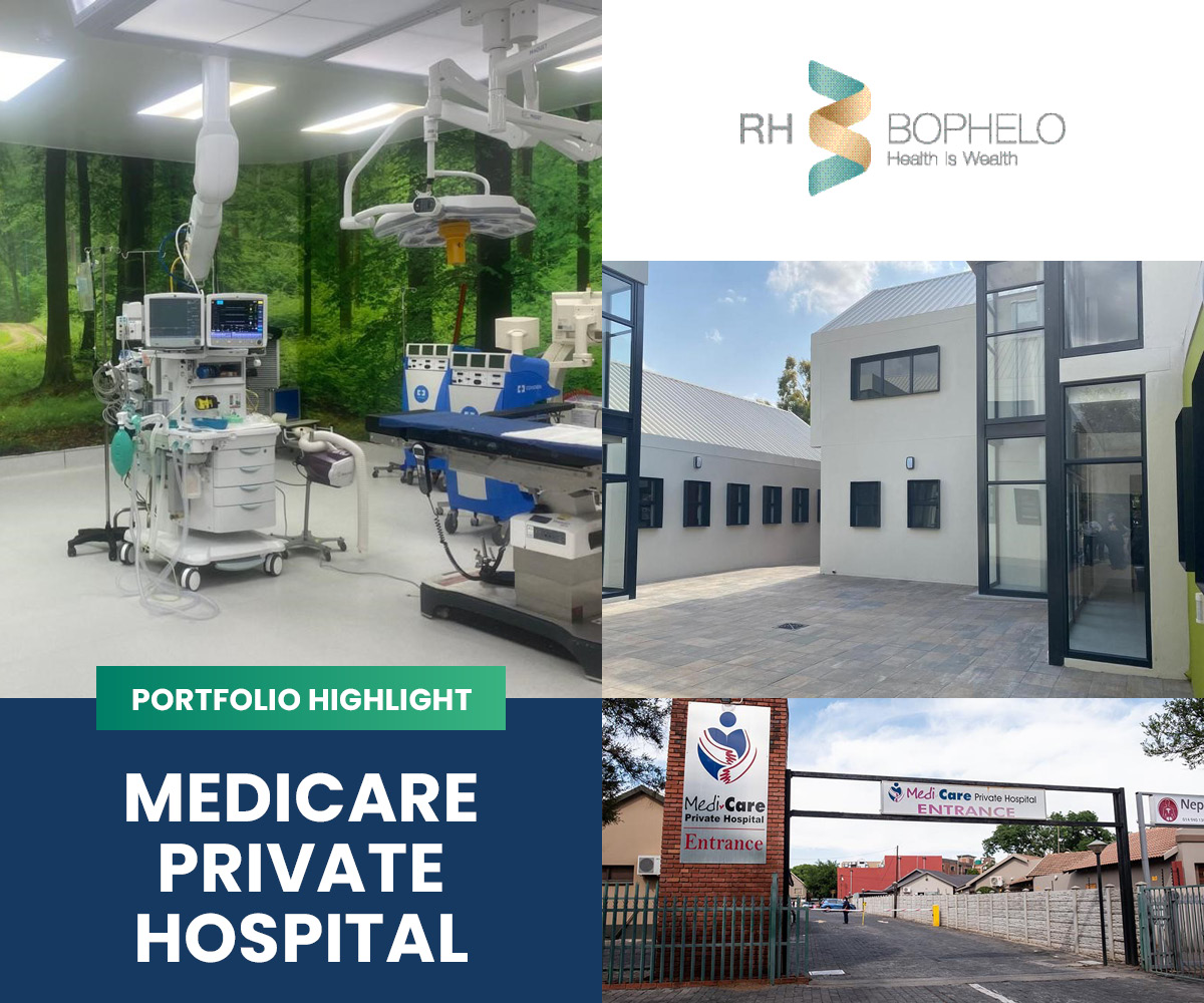 RH Bophelo’s network includes a controlling stake in Medicare Private Hospital, a 117-bed acute facility in Rustenburg, with potential to add 30–60 more beds. The investment strengthened regional healthcare access &amp; delivered long-term community value. 🔗 rhbophelo.co.za/investments/me…