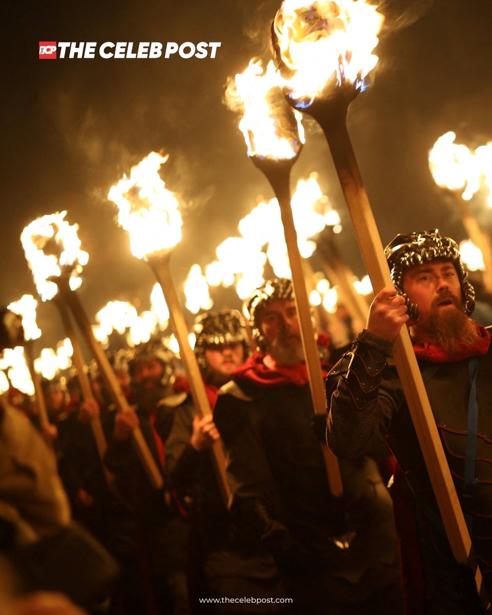 thecelebpost's tweet photo. Jarl Squad Vikings lit up Lerwick, Shetland Islands, as they celebrated Up Helly Aa, Europe’s largest fire festival honouring Viking heritage.
Pictures via Reuters
#UpHellyAa #VikingFestival #ShetlandIslands #FireFestival #thecelebpost https://t.co/dqr1Csfqx7