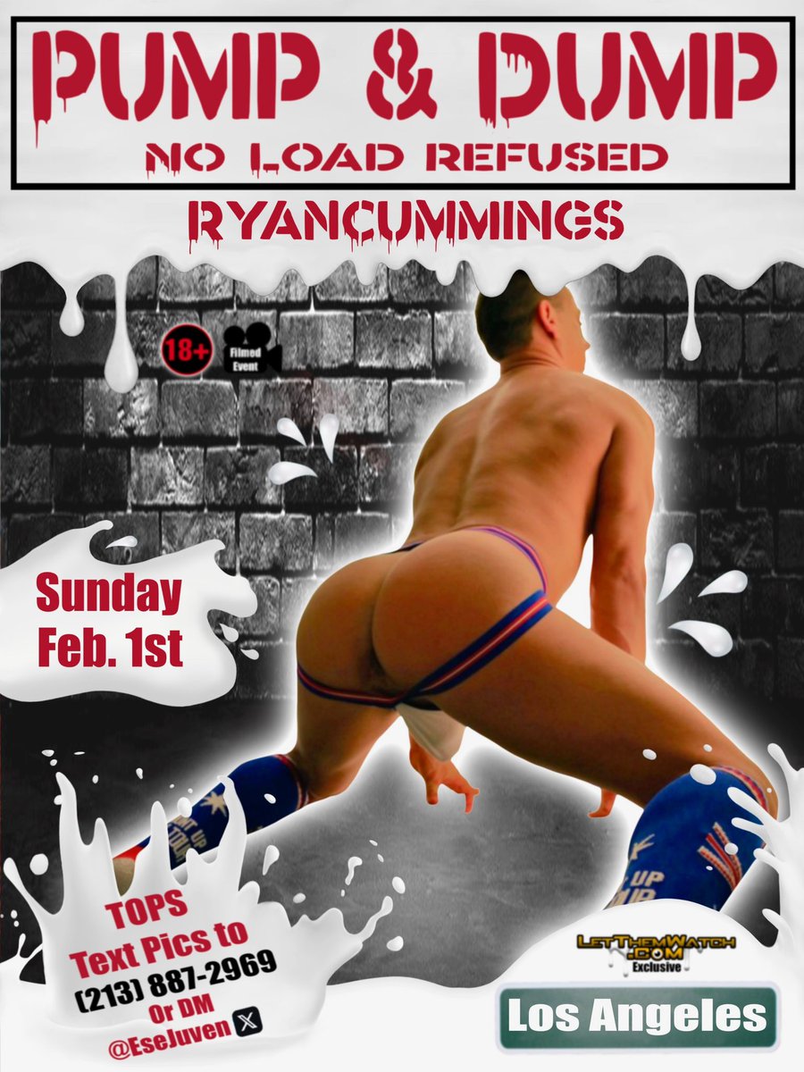 EseJuven's tweet photo. 🌴Los Angeles 🌴

💦 No Load Refused 💦

Hotel Pump &amp; DUMP! 

Sunday February 1st

The legend ! The Icon ! 

💦 @RyanCummingsJFF 
🎥 @LetThemWatch_ 

🎟️ TOPS RSVP via TEXT 
📲 213.887.2969
🥷🏻 No Face No Case., Masks are avab.
🧡 Everyone is Welcome
🚫 No Drugs! https://t.co/olx0WiNEyz