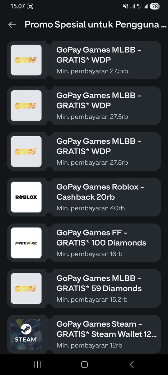 Ada yg cari voucher game gopay wdp mlbb 59 diamond, ff 100 diamonds, roblox

#zonauang️