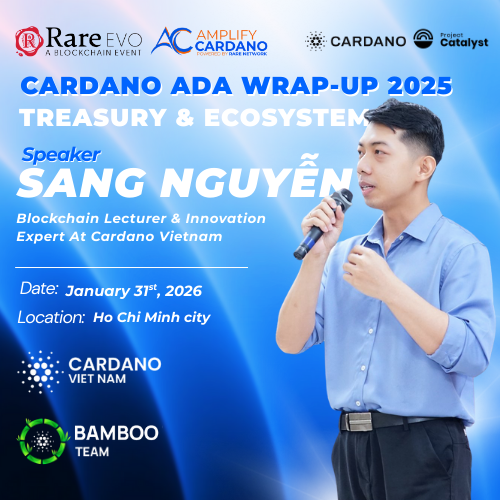 BambooLabsXYZ's tweet photo. Meet our speakers 🔥 Cardano ADA Wrap-up 2025 – Treasury & Ecosystem

🌟Mr. Sang Nguyễn is an expert in blockchain in general—and the Cardano ecosystem in particular. Driven by a passion for learning, he has made meaningful contributions to building the community. With strong speaking skills and a talent for breaking down complex concepts into clear, simple explanations, Mr. Sang will share highly valuable insights about Cardano.
@IlumNguyen

🌟 Mr. Minh Bùi is a highly talented young contributor with a warm personality and an inspiring, positive energy. Minh has been—and will continue—building a strong personal brand within the Cardano community step by step. With deep understanding and practical insights, Minh can guide anyone who wants to take the first steps in learning Cardano, including governance, Treasury, MR, CR, DReps.
@VnmeseMarkbui

🎟 Register to reserve your seat here:  (https://t.co/W3RvqMpt1u)
❤️ Add your piece to the Cardano Vietnam puzzle. Sign up to share your achievements here: (https://t.co/wNJD3oRPT2)

🫶 We’re excited to welcome you at the meetup. Warm regards, and see you soon!
CC:
@Cardano @Catalyst_onX @RareEvo @RareNetworkWeb3 @VietnamCardano @BambooLabsXYZ @c3eth @mietran0407 @Hahero7
@AsiaAfrica_AACC @IOGroupNews @AsiaCnft
@DucChauB @HungWorldMoblie
#FutureTalk #digitalfuture