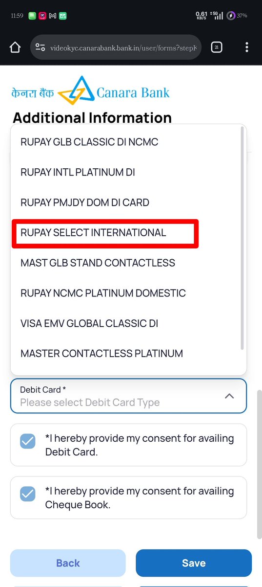 ProfessorCardz's tweet photo. 🔥Is your are applying for a RuPay select debit card from canara bank this is the option you choose. 

#RuPaySelect #DebitCard #ccgeeks https://t.co/jXK2QpsCdX