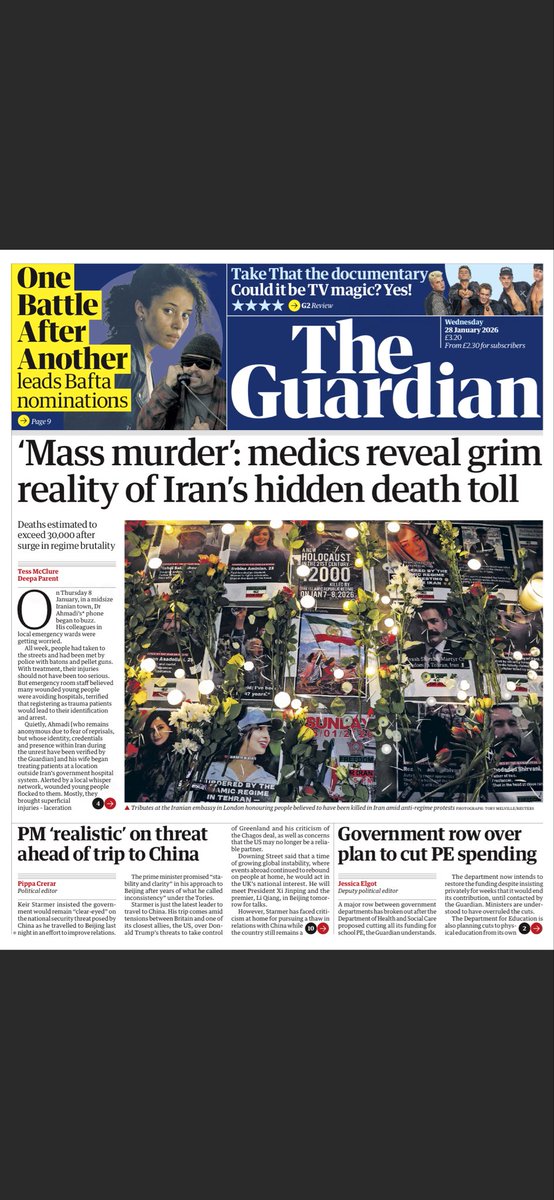 DeepaParent's tweet image. Our story on the ‘mass murder’ committed by the Islamic Republic against tens of thousands of protesters is on the front page today ⬇️

#IranMassacre