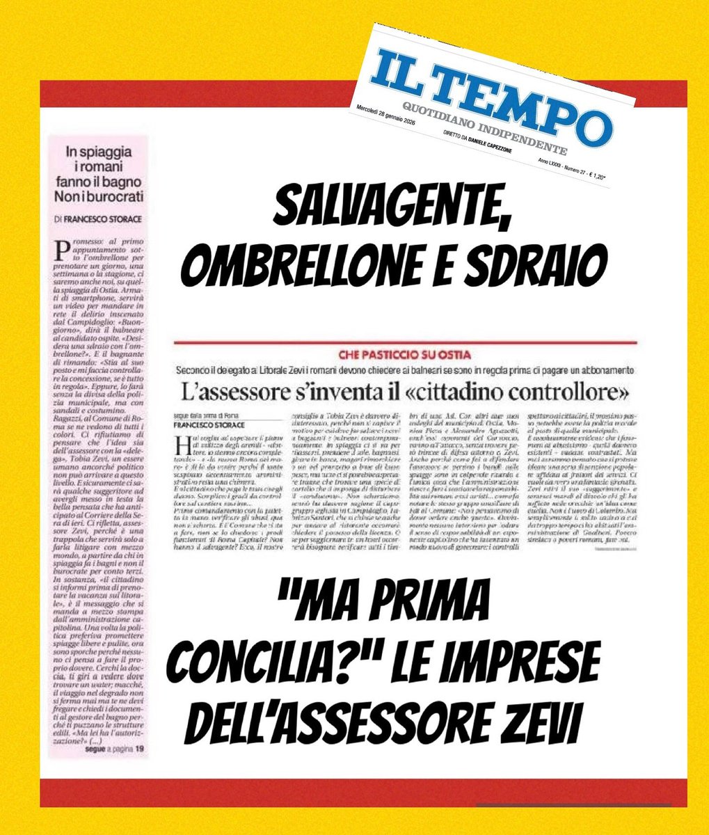 Storace's tweet image. A #Roma un assessore un po’ così.
Al #mare potremo andare dopo aver “controllato” se lo stabilimento balneare è in regola.
Bagnanti in divisa… 🚑🚑🚑
Oggi su #Iltempo