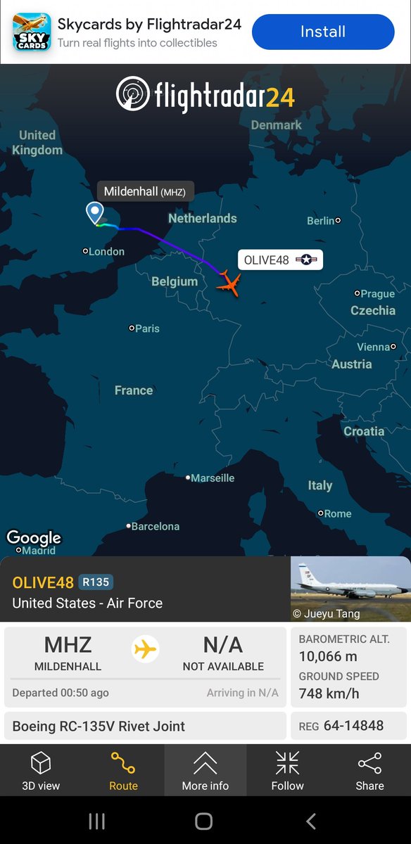 blackswanadria's tweet photo. #OLIVE48 US air force RC-135 Rivet Joint transiting to Al Udeid. https://t.co/Cj49uoWfIC