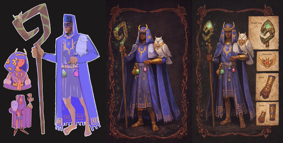 "lets make similar overpaint of this egyptian-style archimag w an owl pet"

#ChatGPT #characterdesign #AIイラスト