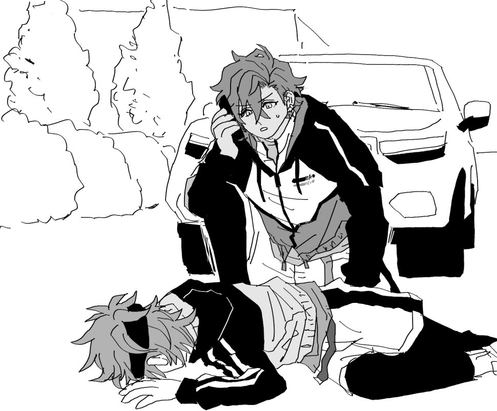 nio_ug's tweet image. ああ。轢かれたのは俺の方だ。いや、倒れているのは運転していた天城先輩だ。冗談を言っているわけではない。俺が耐えきってしまった。衝撃で外に放り出されて失神しているようだ。いや轢かれたのは俺で、耐えきってしまったのも俺だ。筋トレをしているからだろう。いや嘘ではなく天城先輩が倒れていて