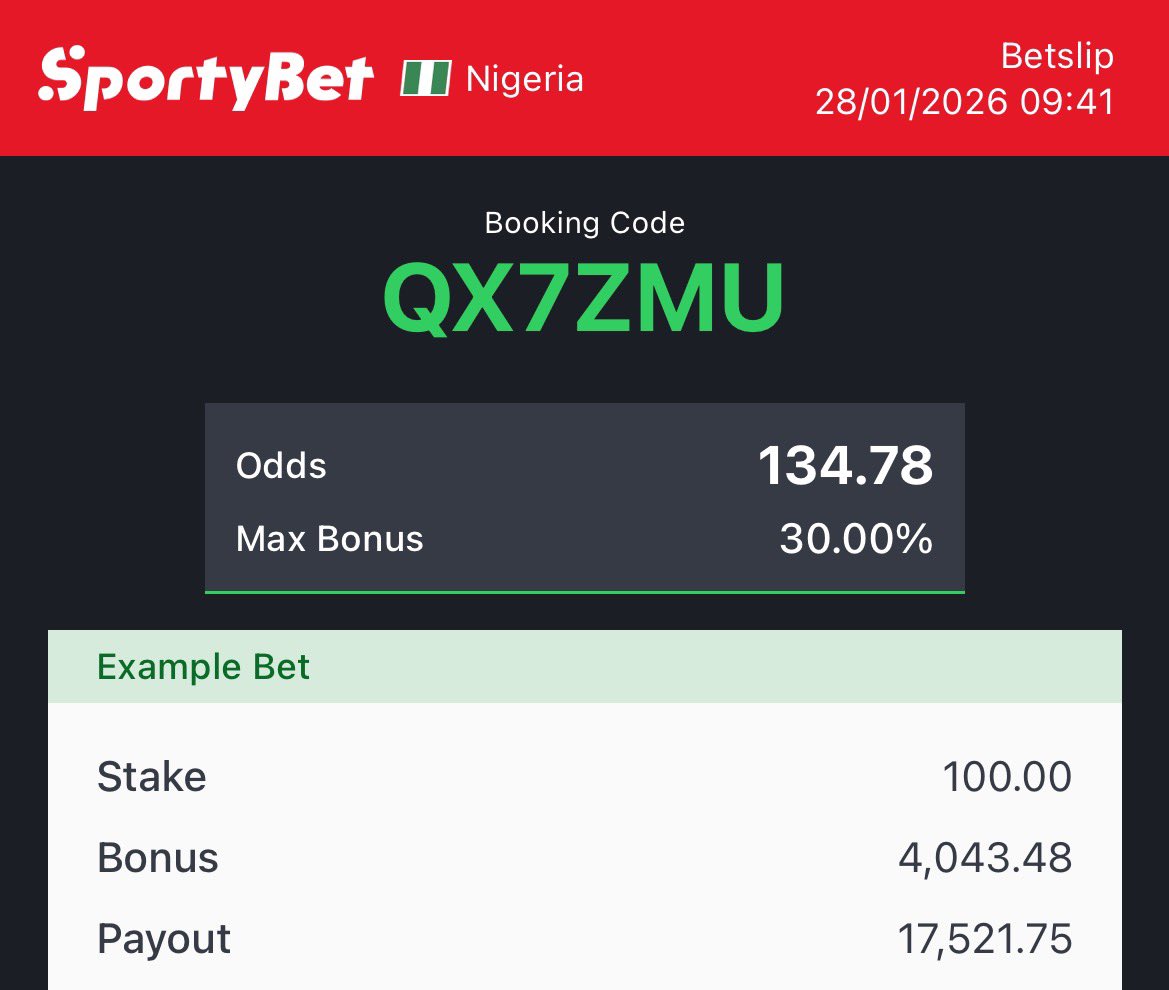 QX7ZMU

#Sportybetcode