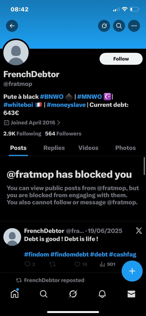 <a href="/fratmop/">FrenchDebtor</a> OWES ME 139£ and he has blocked me after no responding for weeks

Keep reposting this guy till he responds 

Paypig findom