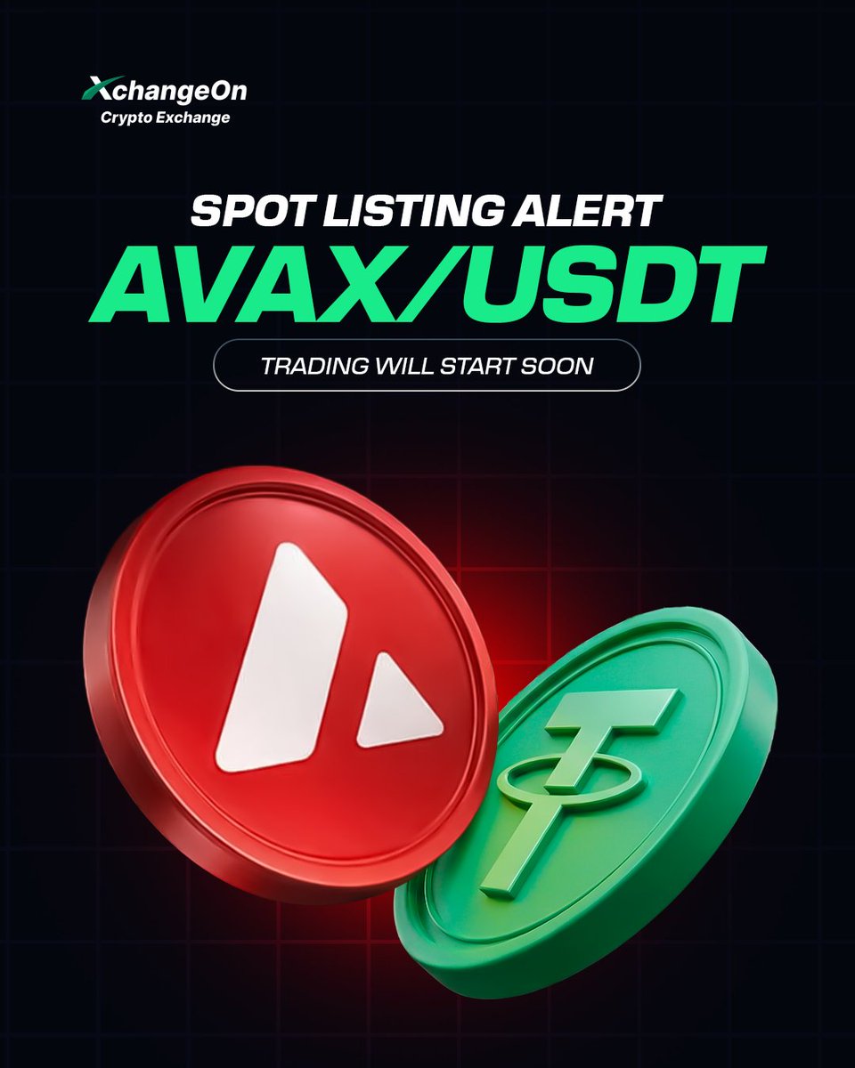 🚨 New Listing Alert #AVAX will be spot-listed on #XchangeOn 🤩 🔹 Pair:  AVAX/USDT