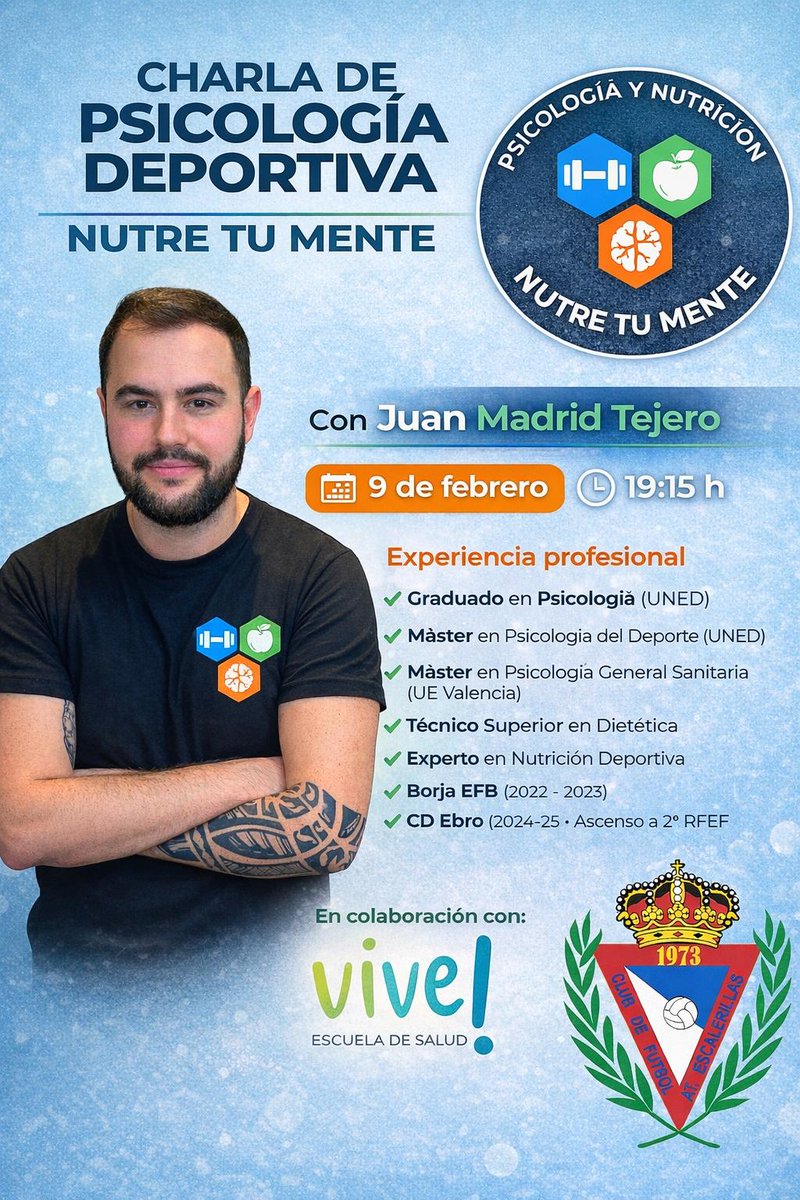 El 9 de febrero a las 19:15h tendremos nueva charla sobre Psicología Deportiva impartida por Juan Madrid
Desde el club seguimos insistiendo en la formacion de nuestros entrenadores, por ello  Juan Madrid nos aportará sus conocimientos sobre psicologia deportiva aplicada al futbol