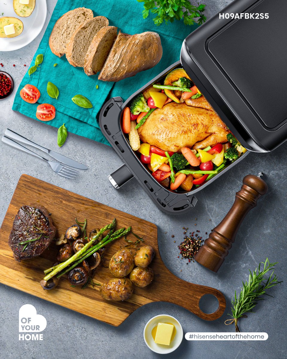 HisenseSA's tweet image. Crispy, quick and full of flavour.
The Hisense H09AFBK2S5 Air Fryer offers rapid heat, multiple modes + easy cooking for every meal. 💚 

Go ahead and shop yours now bit.ly/4023UO4

#HisenseZA #Tech #Airfryer #Quality