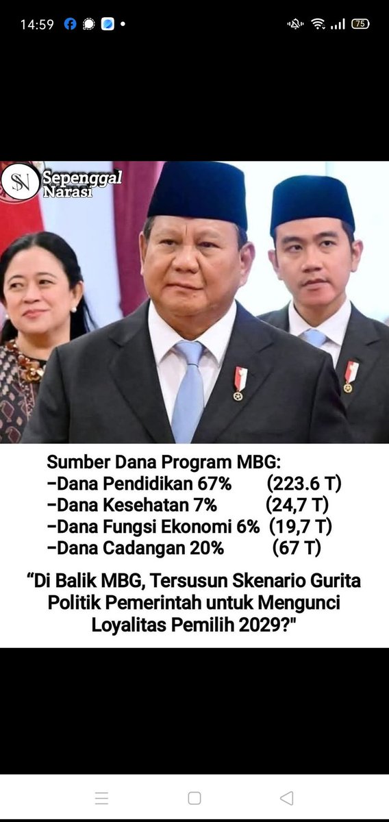 Benar apa yg mrk katakan ttg MBG: MBG adalah investasi utk masa depan. Tepatnya  adalah investasi utk keberlanjutan kekuasaan.  Rupanya Prabowo benar2 belajar dari Jokowi. Ia tdk menggunakan bansos spt Jokowi, tetapi MBG. Bansos jangkauannya terbatas hanya utk kelompok miskin,