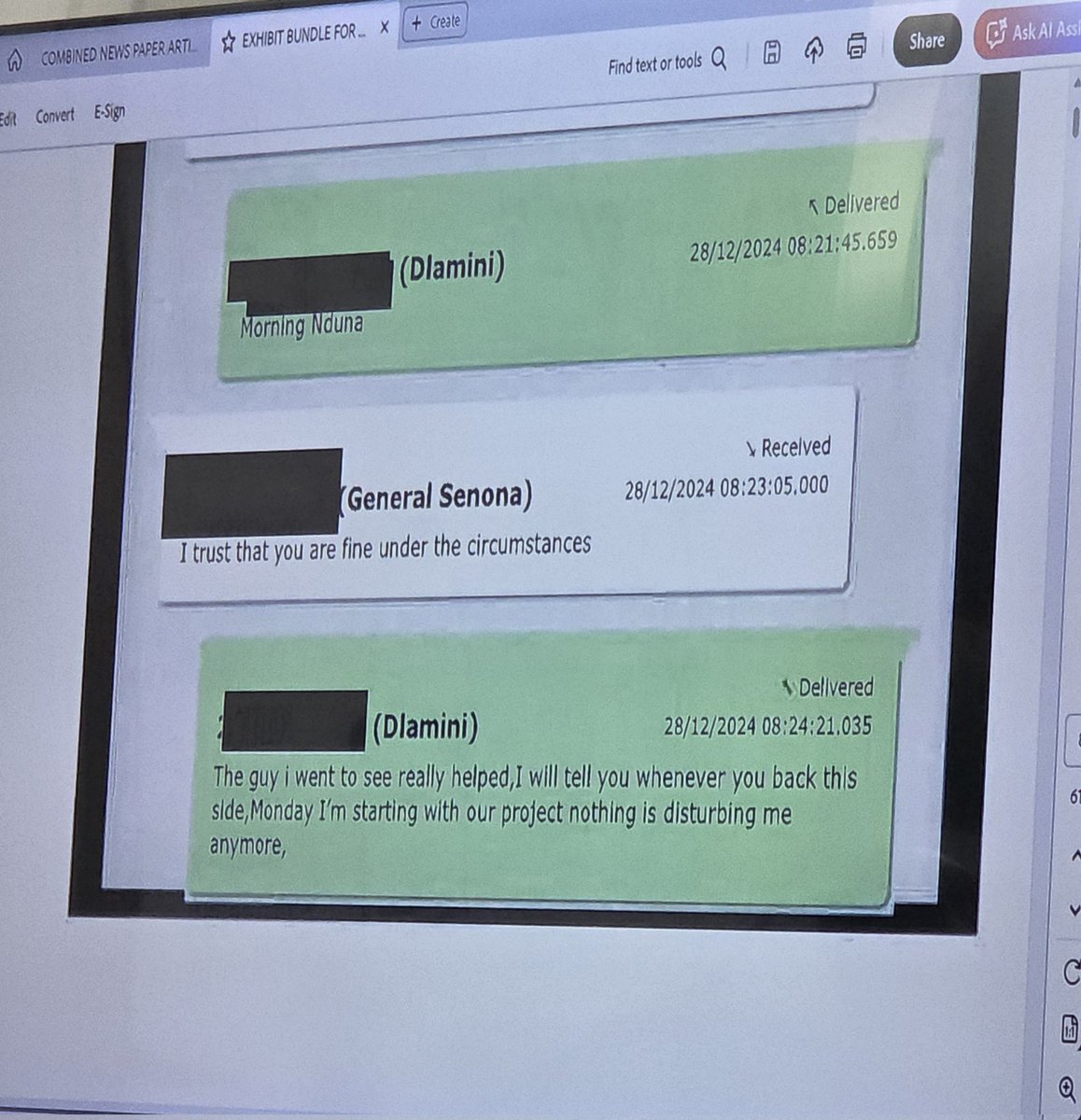 pule_jones's tweet image. WHATSAPP CONVERSATION BETWEEN SENONA AND MATLALA:
@eNCA
The commission is currently analyzing a WhatsApp conversation between Senona and Matlala.  Senona recollects having referred Matlala to a third party to facilitate a security risk assessment for CAT VIP security services.