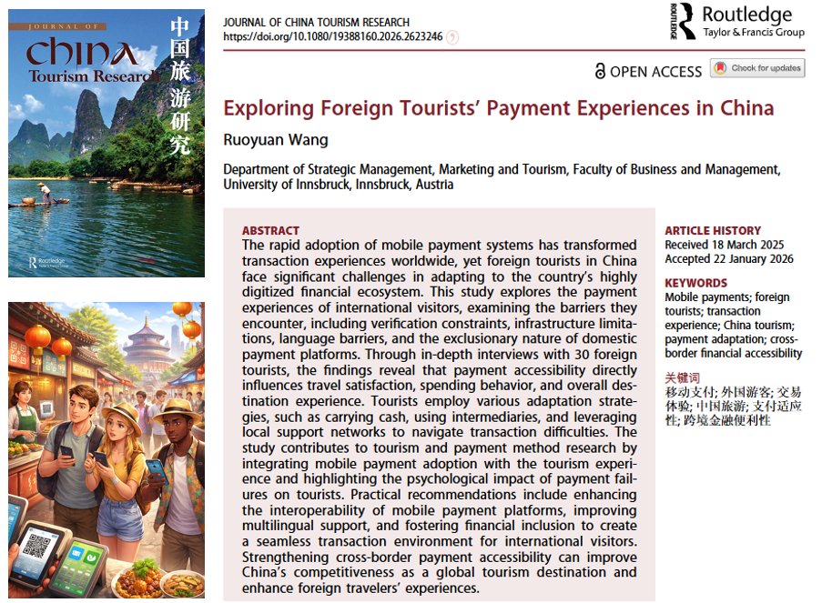 ctr_journal's tweet photo. Our latest publication by Ruoyuan Wangexamines the payment challenges international visitors face, including verification issues, infrastructure gaps, language barriers, and exclusion from domestic payment platforms.
@WangRuoyuan 
Open Access:
https://t.co/q7y1nxXBYX https://t.co/UDf6st8DrB