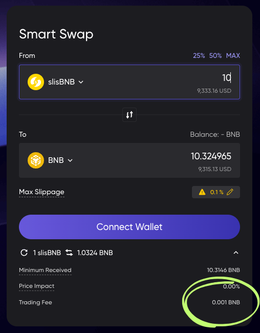 need BNB now? swap it. done.
only 0.01% fees swapping slisBNB → BNB on <a href="/lista_dao/">Lista DAO</a> 

it means no more waiting for unstake/withdraw $BNB windows.

while i don’t have 10 BNB… this still hits: lista.org/swap?utm_sourc…