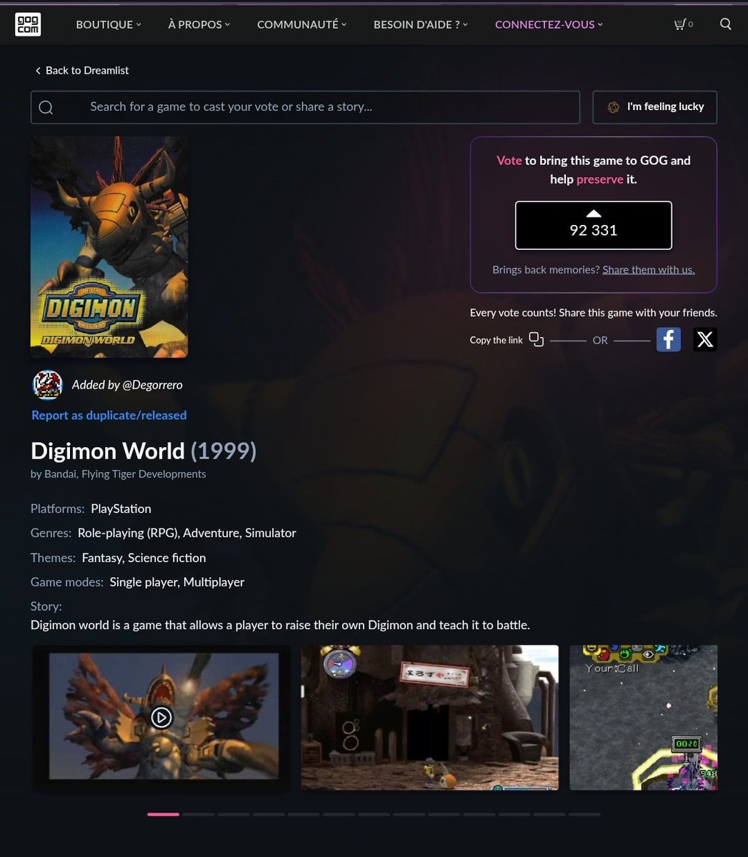 EtesechElp78167's tweet image. 現在、GOGの協力を通じて『デジモンワールド』を復活させるチャンスが来ています。皆で投票することで、この名作を現行のハードでより手軽に遊べるよう、ファンの熱意を公式に届けることができます。

投票用のリンクはコメント欄にあります。
#デジモン 
#デジモンワールド 
#GOG