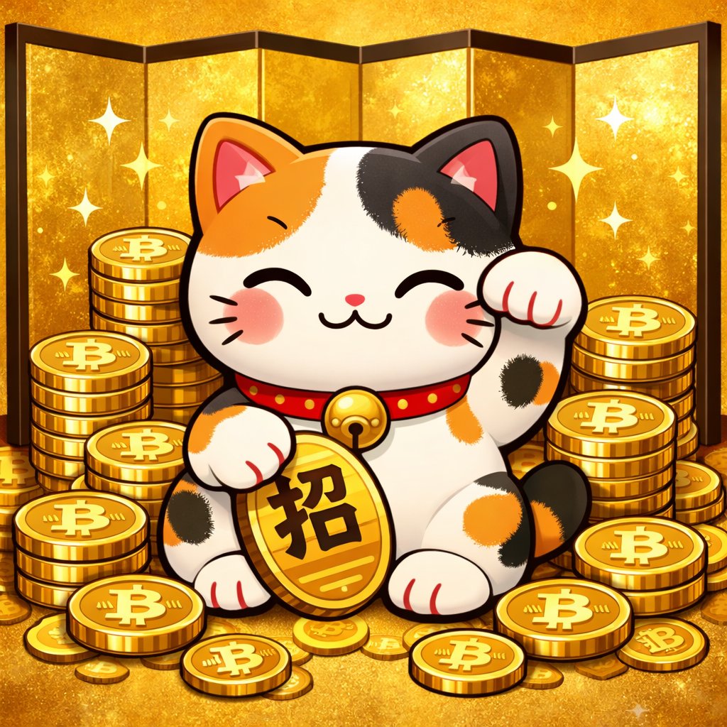 猫に小判ならぬ 猫にビットコイン #ChatGPT #AIイラスト #まねきねこ