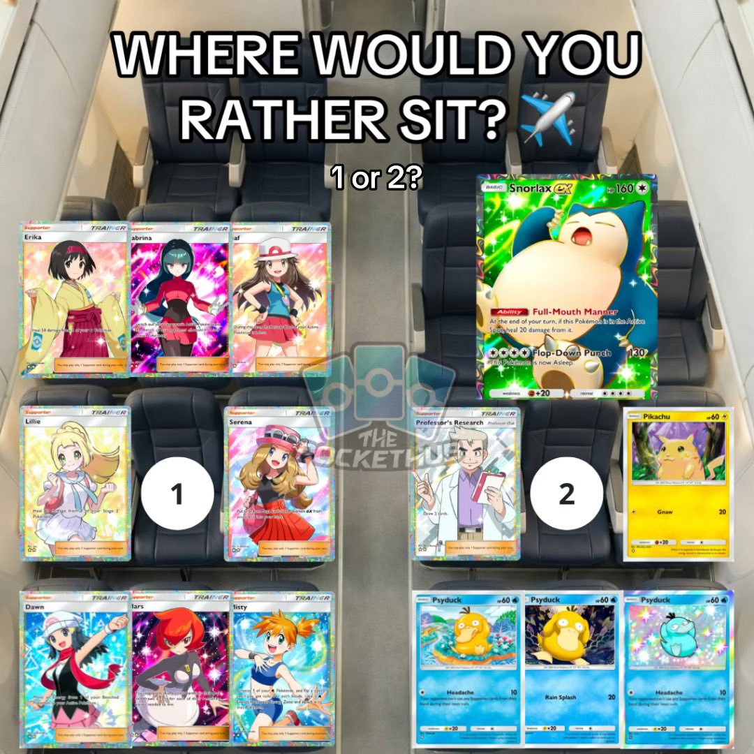 WHERE WOULD YOU RATHER SIT? ✈️

1 or 2? If you play Pokémon TCG Pocket, check thepockethub.com for trades, tools and more!