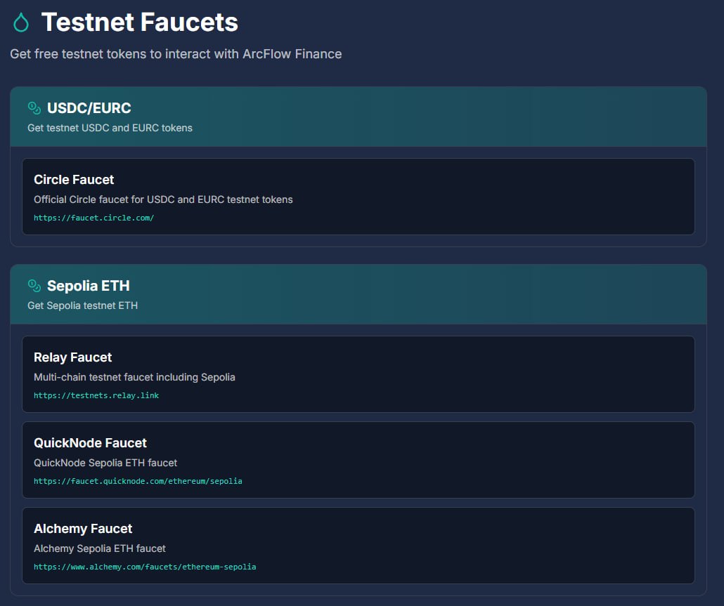 UnitFlowFinance's tweet image. If you’re new to the @arc network, you can use our faucet to get testnet tokens and start interacting right away.🐟
Faucet: app.arcflow.finance/faucets

__ArcFlow Intern.