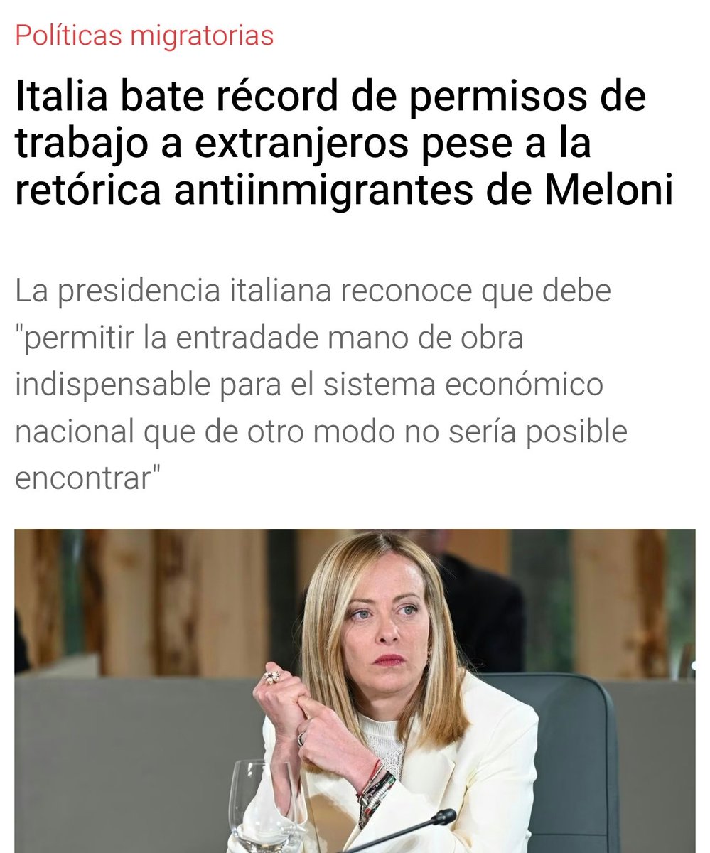 Ma_WuKong's tweet image. VOX va a hacer exactamente lo mismo que Meloni y va a permitir que sigan llegando millones de inmigrantes a España.

No trabajan para el pueblo, sino para el capital, que necesita mano de obra barata; y ellos necesitan votos.

VOX es un agente más de la cochabambificación de 🇪🇸