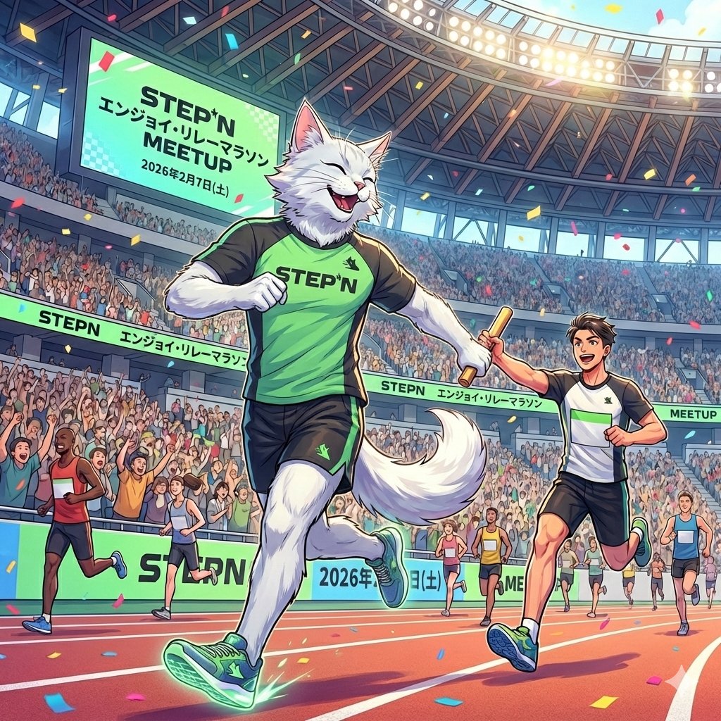 OttySTEPNer1's tweet photo. #STEPN #STEPNGO
🏟️🔥STEPNエンジョイリレーマラソンMEETUP🔥🏟️

2月7日 国立競技場リレーマラソンにSTEPNerが3チーム約30人で出場👟✨

STEPNのアプリを飛び出し、みんなでリレーを繋ぎます。

当日現地・TLからの応援・声援をお願いします📣
STEPNerみんなで盛り上げよう🔥

（安心エントリー for ランナー PRESENTS 国立競技場リレーマラソン（フルリレー））