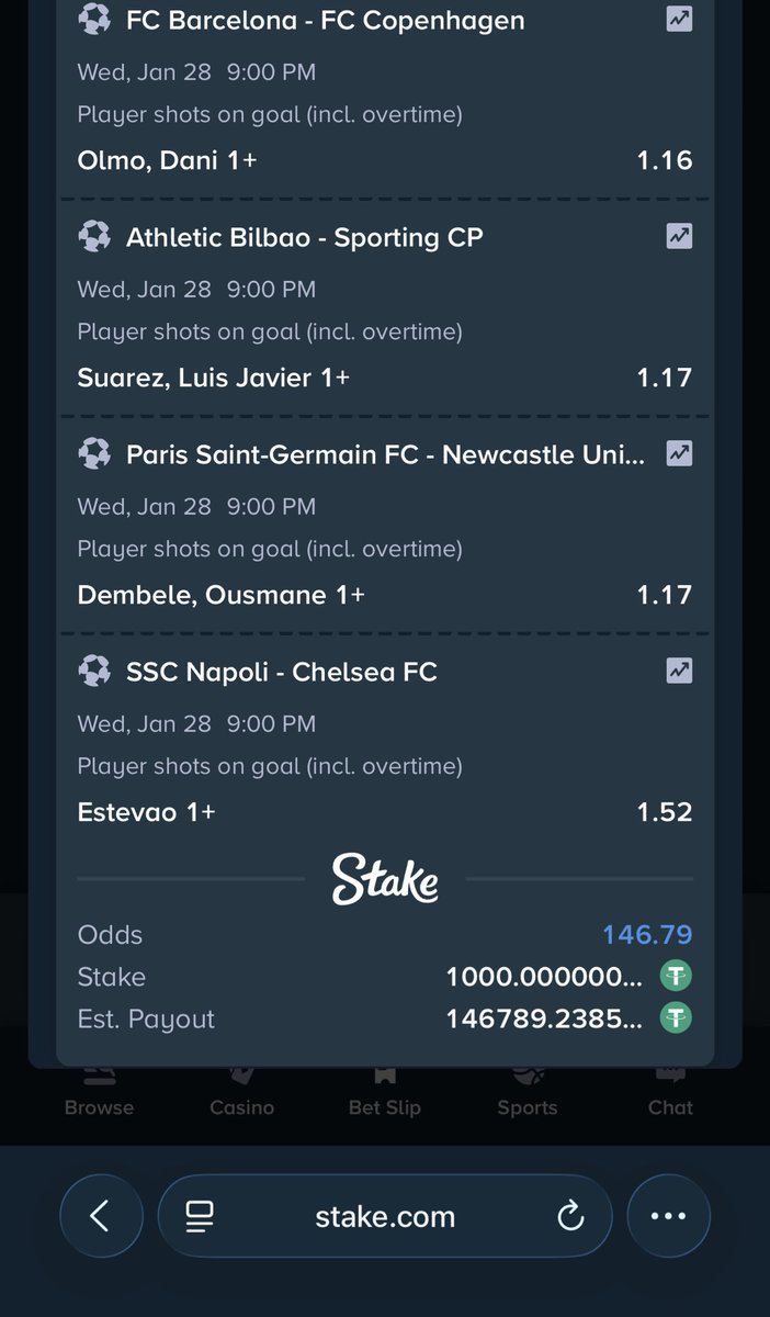 UCL tips on Stake

40 odds stake.com/sports/home?be…

781 odds stake.com/sports/home?mo…

10 odds stake.com/sports/home?be…

511 odds stake.com/sports/home?be…

147 odds stake.com/sports/home?be…

Register an account via stake.com/?c=f213c5ba25&…

Use welcome code ‘banks’ for weekly airdrops