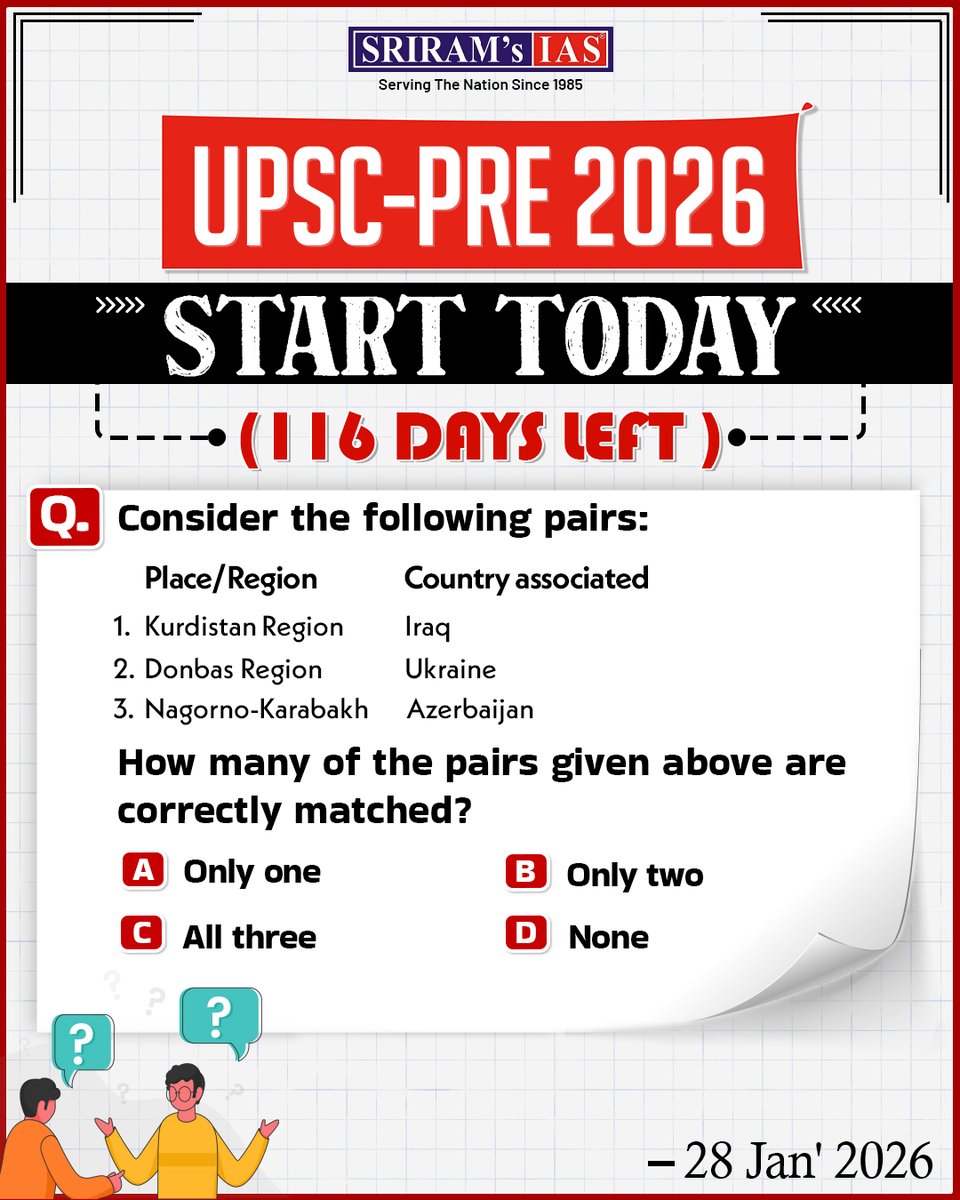 sriramsrirangm's tweet image. ✏️ Prelims 2026 starts NOW 📖

Practice one high-quality, exam-oriented question every day  and stay consistent till your exam day ‼️

Your discipline today = Your rank tomorrow 😎

💭Answer in the comments &amp;amp; save for revision!

#upscpreparation #UPSCPrelims2026 #upscstudy #UPSC