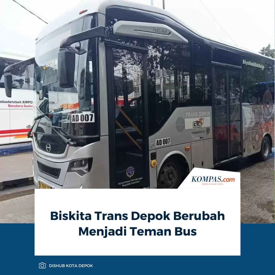 kompascom's tweet image. Layanan transportasi publik Biskita Trans Depok resmi beralih nama menjadi Teman Bus sejak Januari 2026.

Baca Selengkapnya 👇🏻
otomotif.kompas.com/read/2026/01/2… 

~NA #TemanBus #TransportasiUmum #Depok