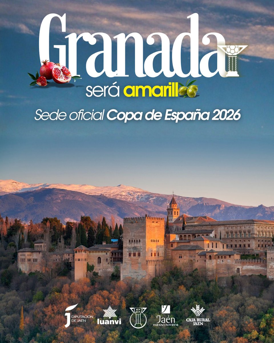 JaenFS's tweet image. 🚨 𝗚𝗿𝗮𝗻𝗮𝗱𝗮 es oficialmente la sede de la 𝗖𝗼𝗽𝗮 𝗱𝗲 𝗘𝘀𝗽𝗮𝗻̃𝗮 𝟮𝟬𝟮𝟲

ℹ️ El torneo se disputará del 𝟭𝟵 𝗮𝗹 𝟮𝟮 𝗱𝗲 𝗺𝗮𝗿𝘇𝗼 de 2026 en el 𝗣𝗮𝗹𝗮𝗰𝗶𝗼 𝗠𝘂𝗻𝗶𝗰𝗶𝗽𝗮𝗹 𝗱𝗲 𝗗𝗲𝗽𝗼𝗿𝘁𝗲𝘀

#SomosJaén💛