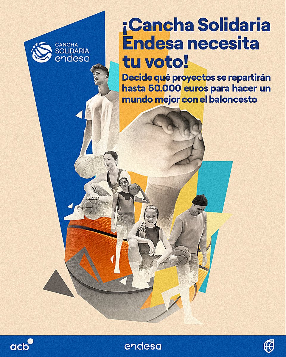 🎯Los 10 finalistas de #CanchaSolidariaEndesa ya están seleccionados… ¡y ahora tú tienes el balón en tus manos!

¡Vota por tu proyecto favorito en canchasolidaria.com y llévate 2 entradas y la camiseta de tu equipo! 🏀

¡Tú decides cómo ser parte del cambio! 💙

<a href="/ACBCOM/">#CopaACB</a> |