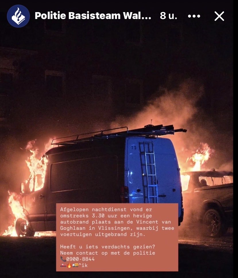 Autobranden in Vincent van Goghlaan, Vlissingen
