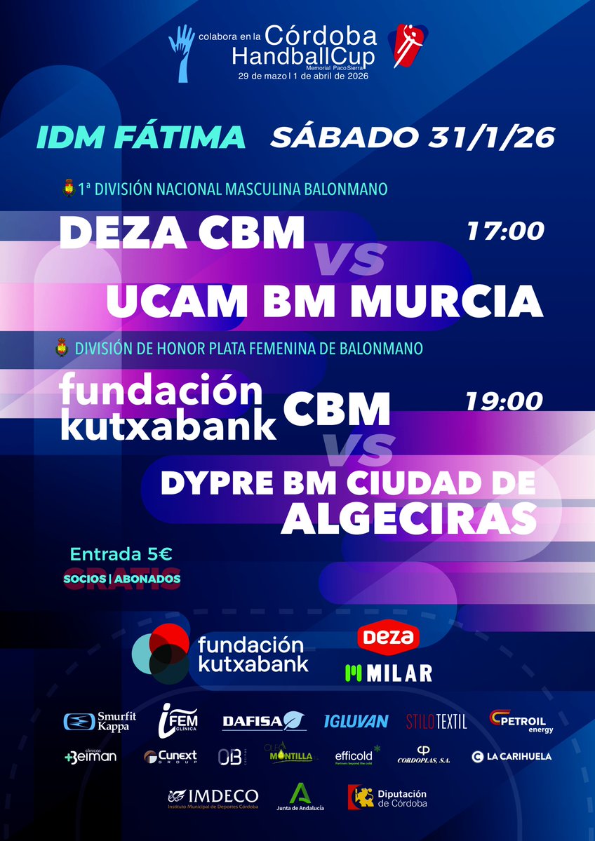 Nuevamente, doble sesión el sábado para nuestros equipos senior de categoría nacional

🤾‍♀️ Deza CBM-<a href="/UCAMBalonmano/">UCAM Balonmano</a> (17:00)
🤾‍♂️ <a href="/FundKutxabank/">Fundación Kutxabank</a> CBM-<a href="/bmciudaddealgec/">BM Ciudad de Algeciras</a> (19:00)

✅ Socio/Abonado: Acceso libre 🆓 
✅Público general: 5⃣ €

#OrgulloGranate #GuerrerasGranates