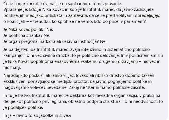 Kako to, da Sindikat čezmejnih delavcev v 10 letih ne dobi eksluzivnega medijskega prostora, pa zastopa 60.000 slovenskih delavcev, neko društvo pa to dobi brez težav? Pa se ne opredeljujemo levo ali desno. Eni in drugi so za nas že naredili dobre in slabe stvari.