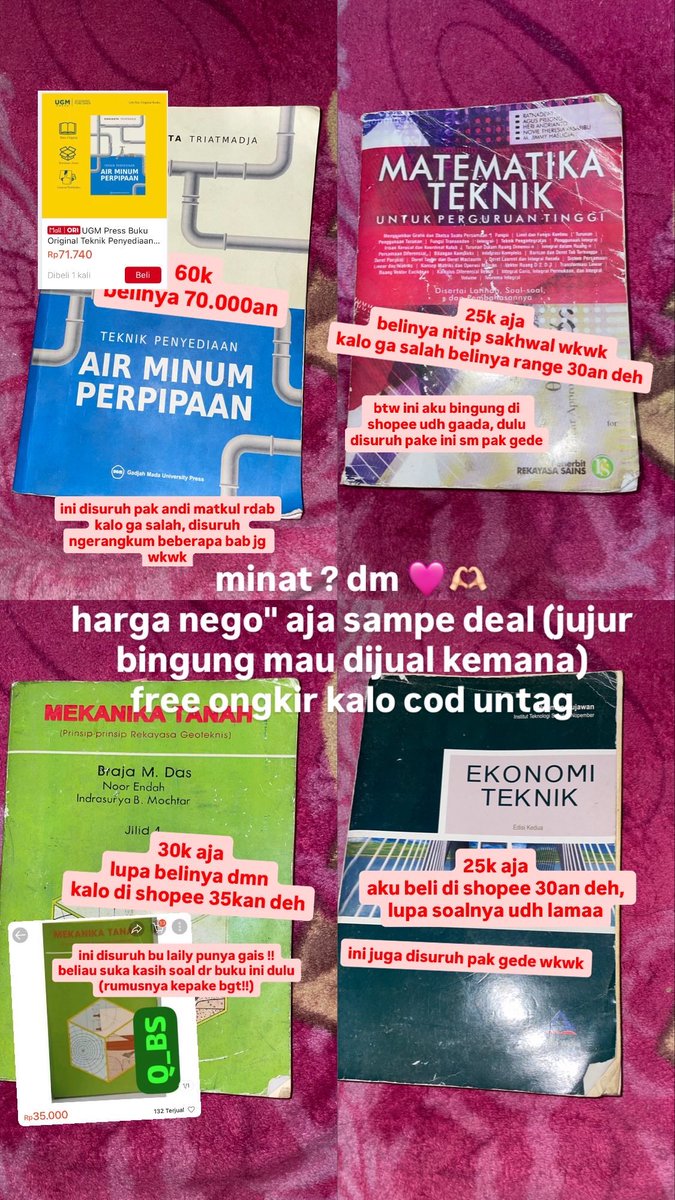 aksayess's tweet photo. WTS buku teknik sipil (udah pernah kepake) bisa nego jugaa 
(p.s. ongkir ditanggung pembeli) 
#wts #bukuteknik #tekniksipil https://t.co/sQpdAjgbiI