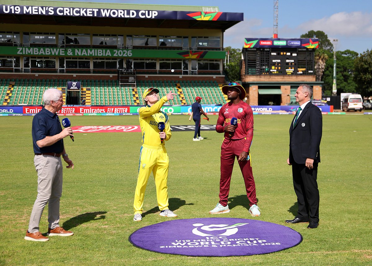ZimCricketv's tweet image. 𝗦𝘂𝗽𝗲𝗿 𝟲 - 𝗠𝗮𝘁𝗰𝗵 𝟳. 𝗘𝗔𝗥𝗟𝗜𝗘𝗥: West Indies U19 won the toss and elected to field against Australia U19

Score after 20 overs, 125/2 

#AUSvWI #U19WorldCup 📝 t.ly/V1HqB