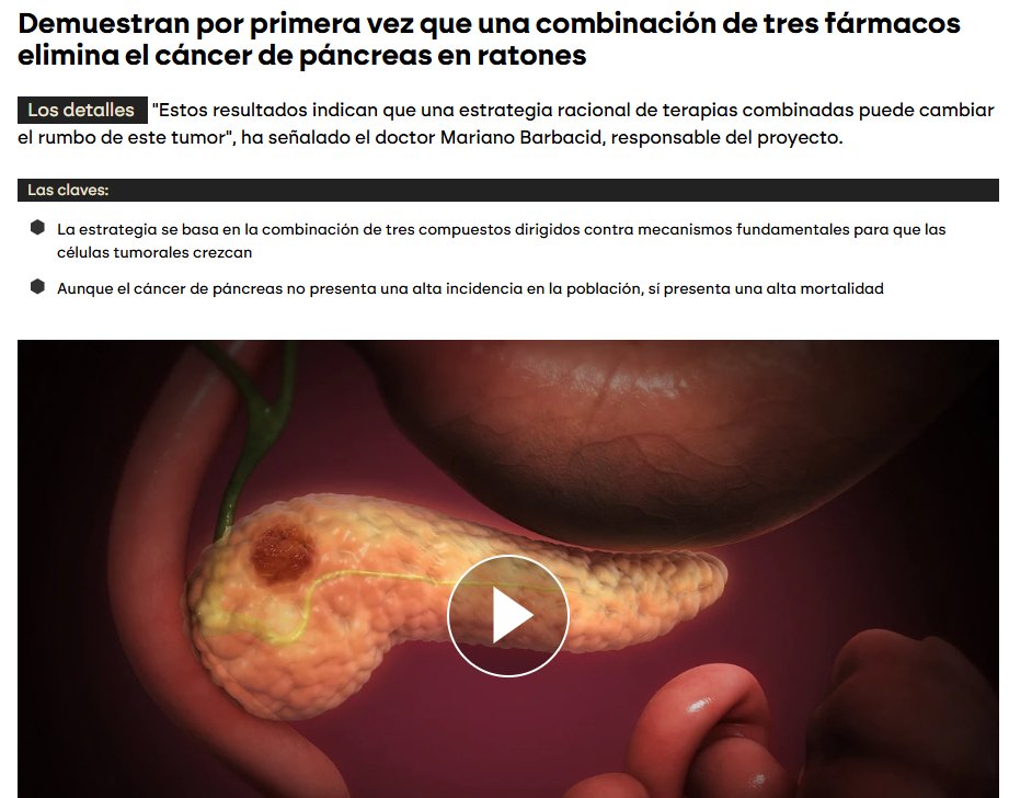 Eyaaaad's tweet image. فريق من العلماء في إسبانيا يُعلنون عن اكتشاف علاج لواحد من أشرس السرطانات على الإطلاق (سرطان البنكرياس) والذي تصل نسبة الوفيات منه إلى 97%.

العالِم الإسباني Mariano Barbacid وفريقه من "المركز الوطني الإسباني لأبحاث السرطان" أصبحوا حديث الساعة في الأوساط العلمية حاليًا بعد نجاحهم…