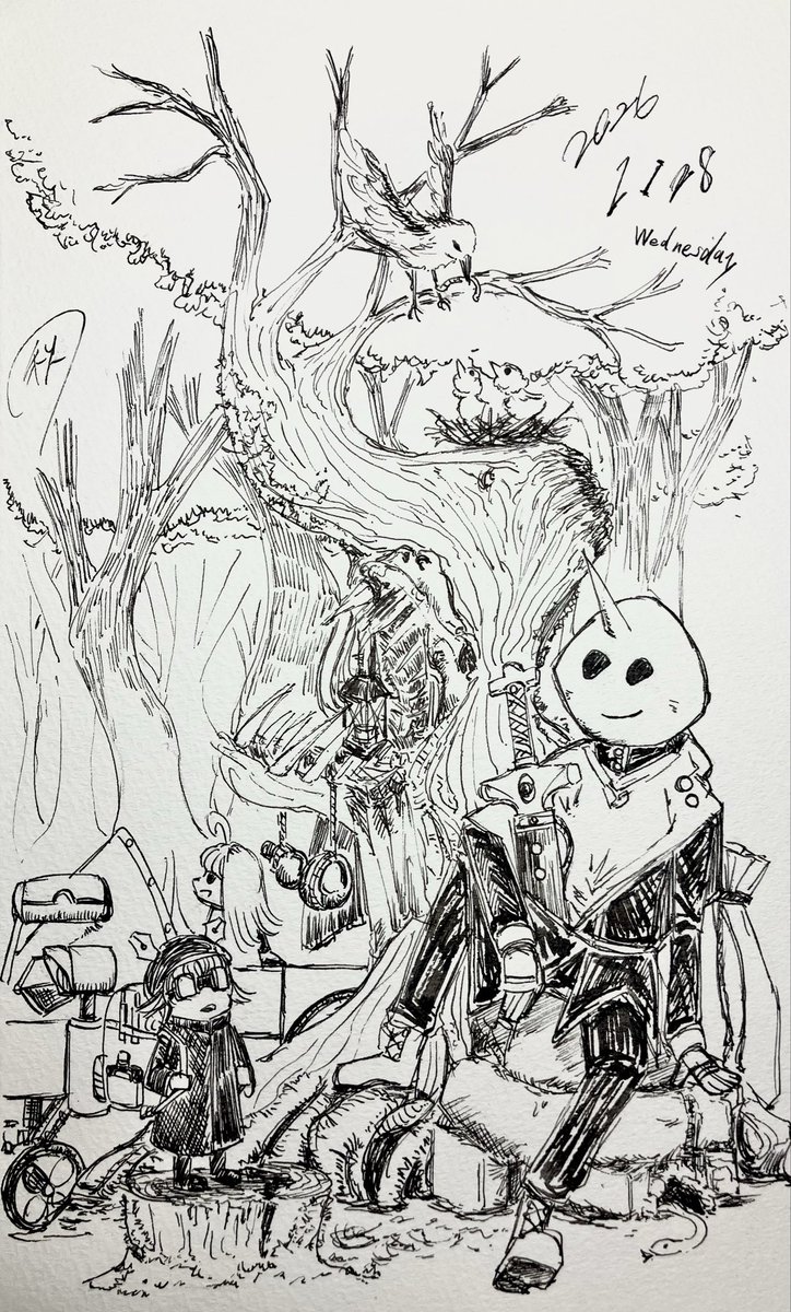 今日の1枚(束の間の休息) #ペン画 #モノクロ #アナログ画