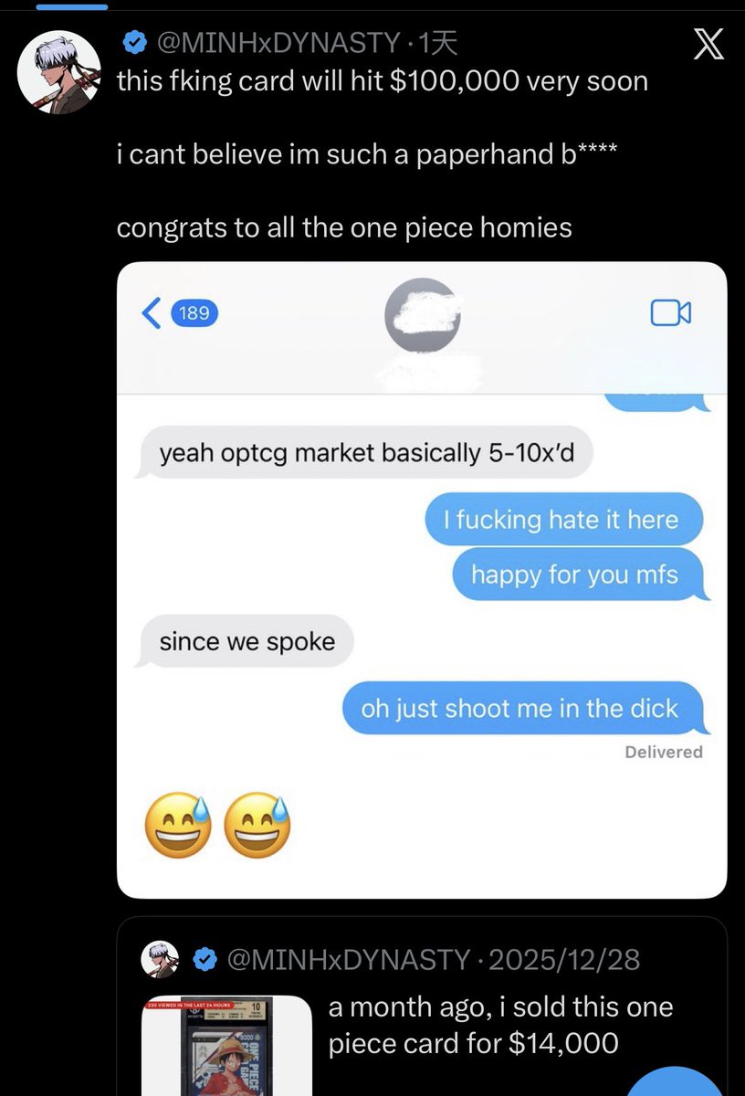 · 海贼王 $ONE 内盘25万美元秒满

· MINH不久前1.4万美元卖掉的路飞卡牌现在已经18万了…

· 海贼王卡牌几个月5-10倍，热度飙升价值猛涨，有冲击第一的趋势

· 连载进入最终章、网飞第二季，speed和mrbeast等顶流参与，实感海贼王系列热度肉眼可见的刷新着历史高点

$ONE 的关注度也拉满了

最好的时代