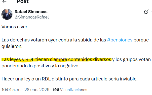 Rafa, ¿por qué mientes? 

No es verdad que las leyes o RD-L tengan  "SIEMPRE contenido diverso"

Ayer mismo se votó el Real Decreto-ley 17/2025 de promoción del uso del transporte público cuyo contenido era solo relacionado con el transporte.