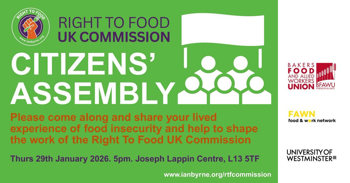 This week the Right To Food UK Commission gets to work, holding a Citizens Assembly in Liverpool and hearing evidence from expert panellists in Knowsley.
Over the next six months, we’ll travel across the UK to develop a roadmap for enshrining the right to food in law.
Hunger is a