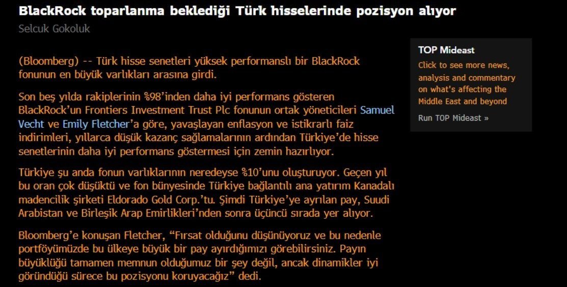 #blackrock %10 Türkiye’ye yatırım yapacak.
Arkanıza yaslanın arkadaşlar

En son blackrock mal aldığında sene kaç hatırlamıyorum.
#eregl yi 2 liradan 15 e gitmişlerdi

Bunlar mal aldımı uzun süre burada olurlar ve dünya’nın en güçlüleridir kendileri.
#endeks #xu100 #bist30