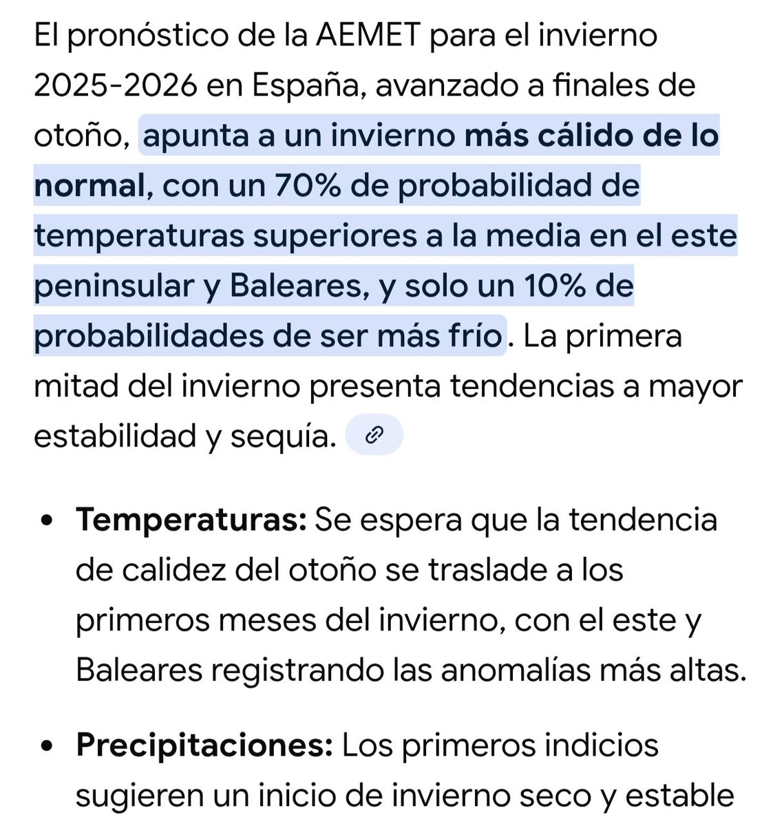 Después de un mes de invierno FRÍO y con LLUVIAS constantes. Aquí dejo el pronóstico de AEMET realizado en octubre-noviembre. Cagándome en los padres de algunos, me voy a mis obligaciones NEVANDO, esa nieve típica de un invierno SECO y CÁLIDO.