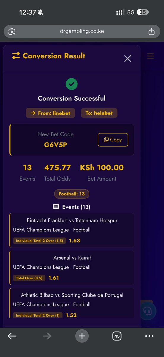 AntonioWallahi's tweet image. G6V5P — HelaBet

Converter ni jamo : drgambling.co.ke/betcode-conver… ✅